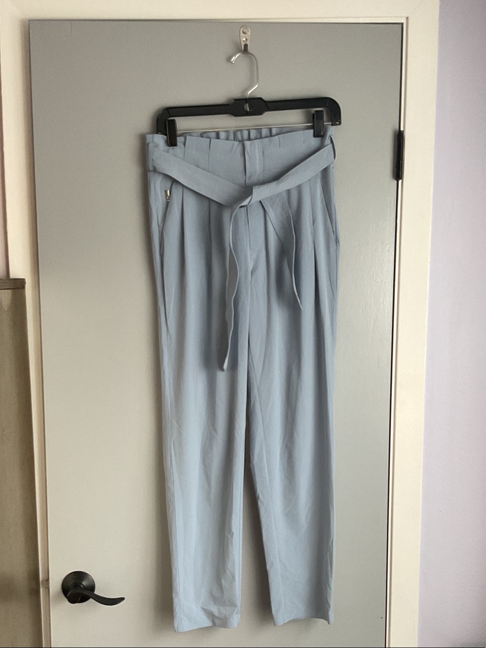 Athleta Light Blue High-Waist Tie-Waist Trousers